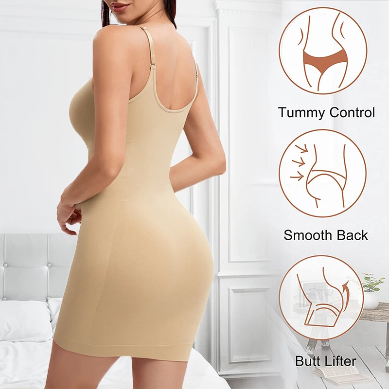 Women V Neck Shaperwear Full Body Slip Seamless Targeted Firm Tummy Control Slip Under Dresses Slimming Body Shaper Underwear
