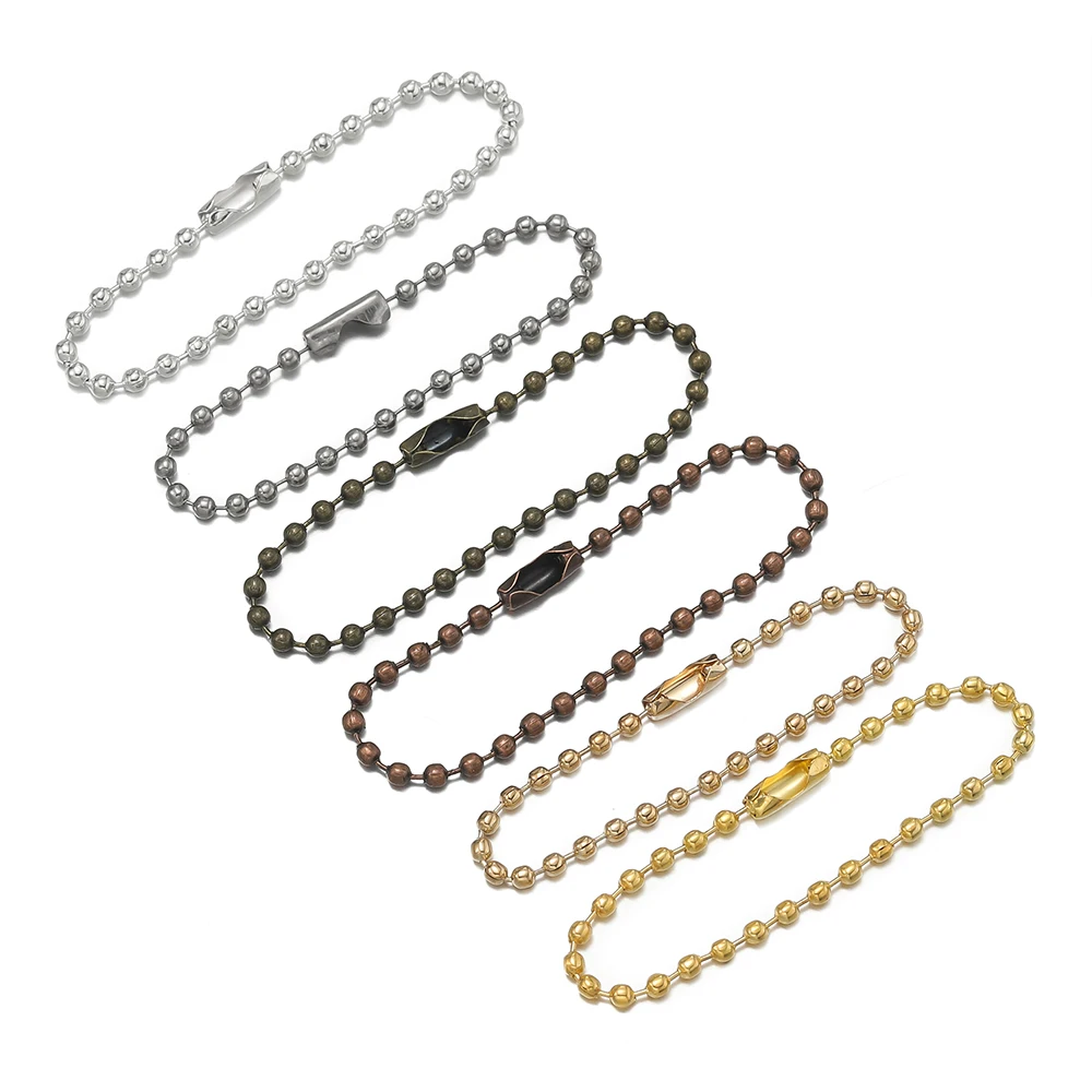 50 teile/los Runde Kugel Perlen Ketten Passt Schlüssel Kette 12 cm Länge Erkennungsmarke Groß Ketten Mit Stecker Für DIY Anhänger schmuck Finden