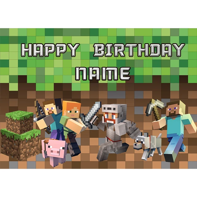 Custom Name Photophone Backdrops Pixel Game Themed Birthday Banner Photo Background Children Baby Boy Party Decor Photocall violet