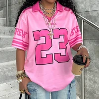 Nouveau T-shirt Oversize à Manches Courtes pour Femme, Style Y2K Urbain, Maillot de Sport Décontracté, Polo Imprimé Lettres pour Homme 3