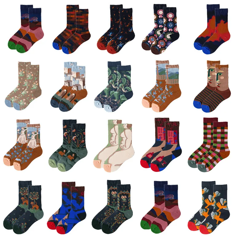 

Tide socks men's and women's fashion trend socks in high tube couple socks art illustration men's socks sports socks