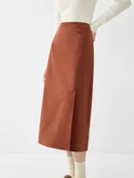 FSLE Women Corduroy Long Skirts Zipper Waist Asymmetric Design Winter Beige Female A-LINE Skirt With Lining 24FS14672