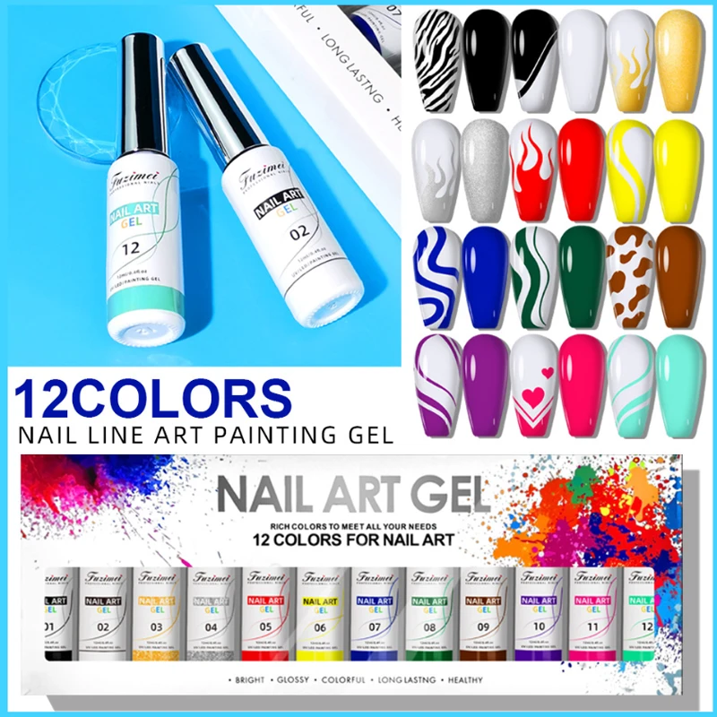 12 Color Spider Gel Set For Manicure 3D Nail Art Painting Gel Kit 8ml