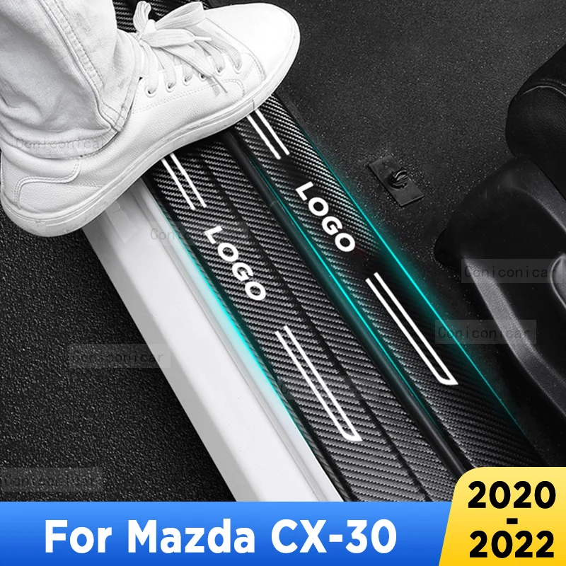 

For Mazda CX-30 CX30 Auto Tailgate Guard Door Sill Pedal Carbon Fibre Texture Accessories Leather Styling Car Sticker Trim