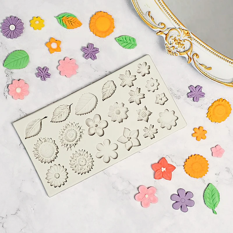 1pc Fondant Chocolate Silicone Mold with Rose, Leaf, Sunflower, and Small Daisy Flower ... - SKU FCSM2100 - UGI Packaging