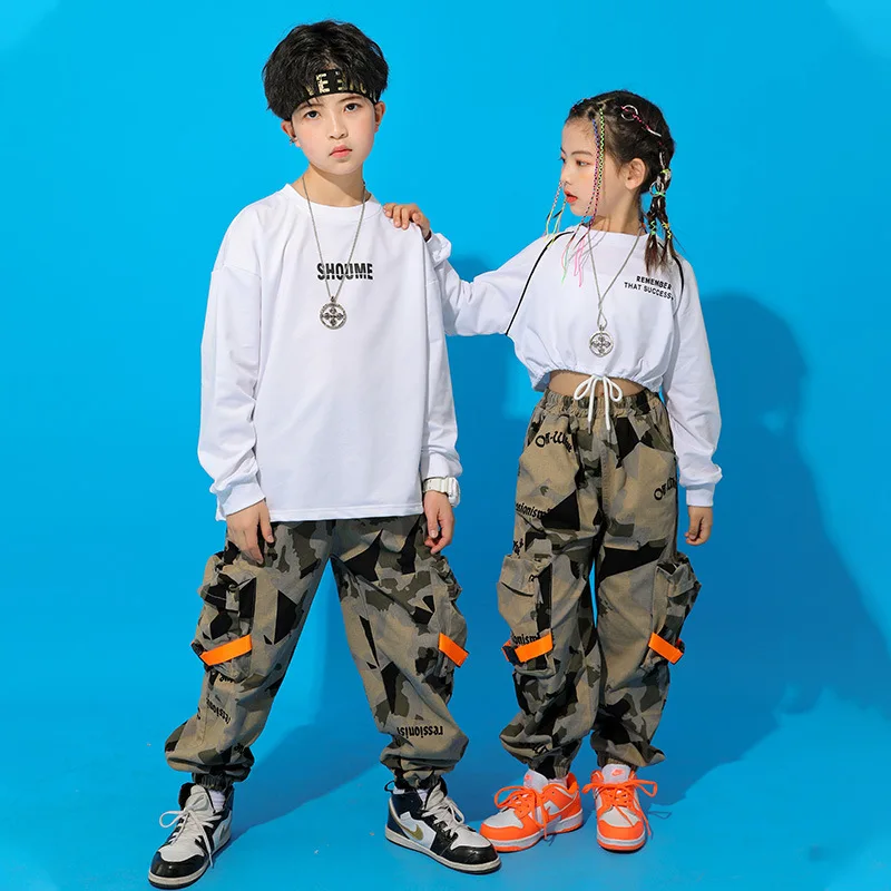 BoyStreetDanceSweatshirtCamouflageJoggerGirlHipHopCropTop