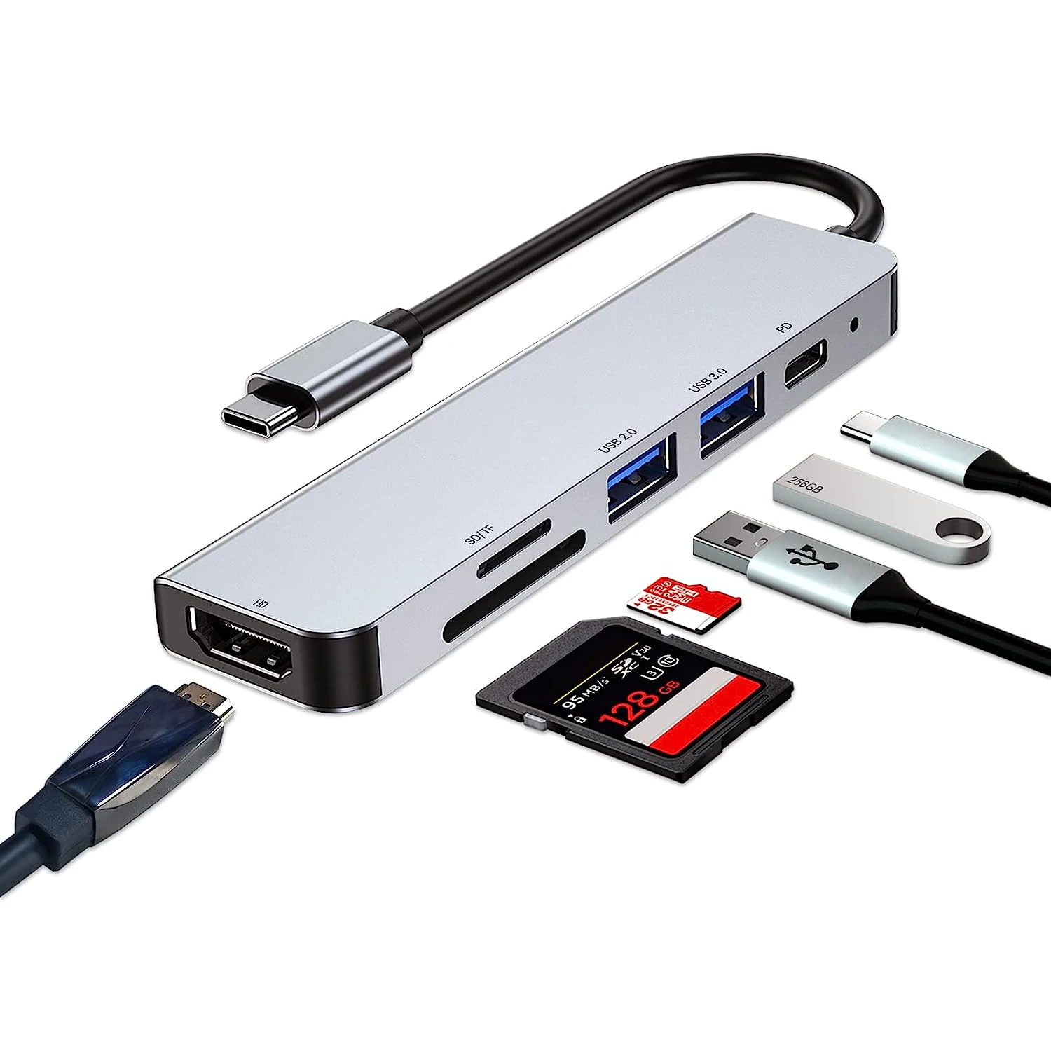 Coolcirc 6-in-1 USB C Multiport Adapter Type-C HUB To HDTV-Compatible USB 3.0/2.