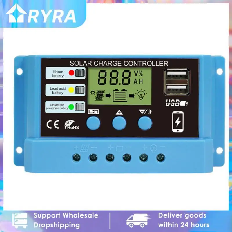 Aubess PWM 태양광 충전 컨트롤러, LCD 디스플레이, PV 레귤레이터, 100W, 200W, 300W, 10A, 20A, 30A, 12V, 24V