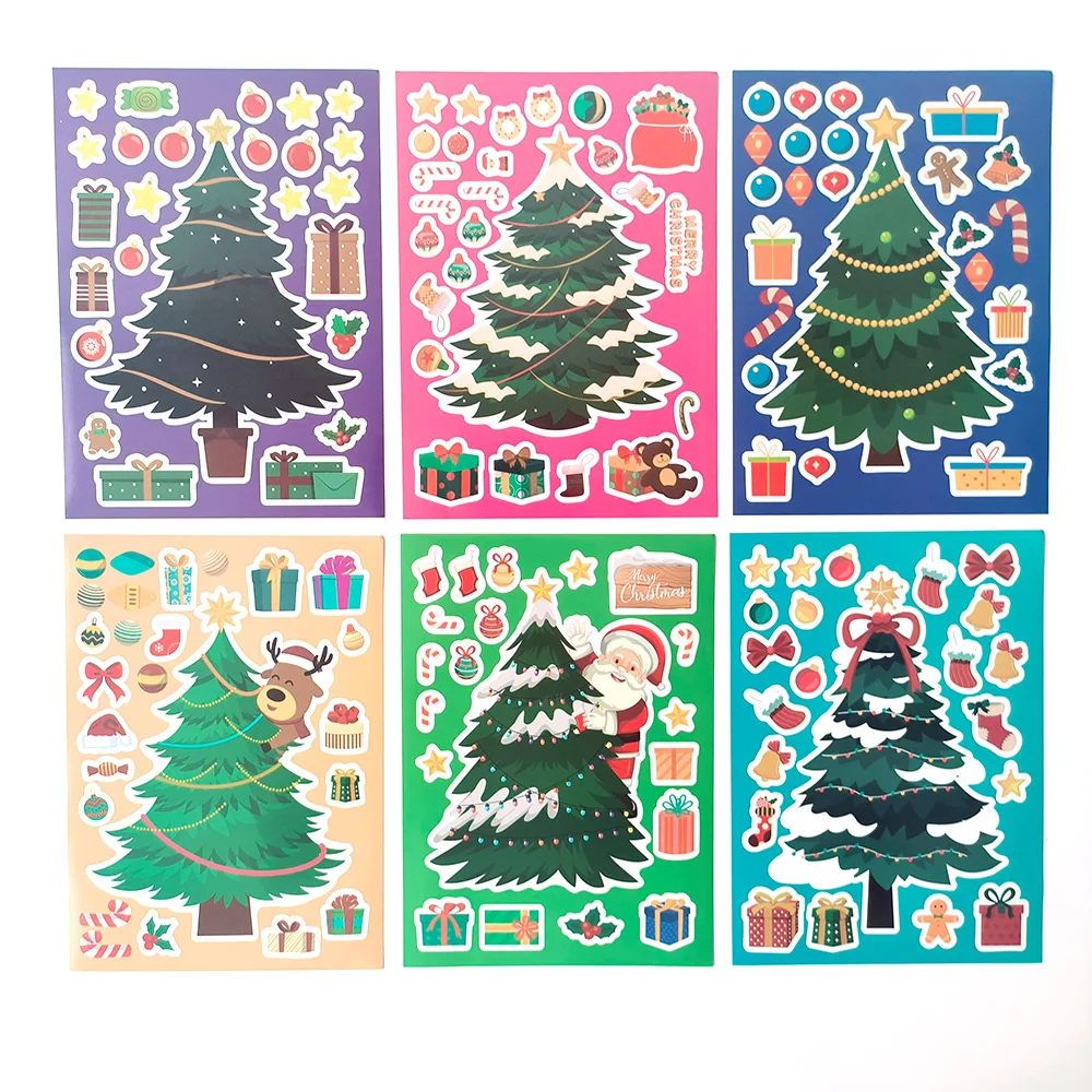 

6PCS Christmas Tree Stickers Gifts For Children Cartoon DIY Toys Puzzle Stickers Christmas Decoration For Baby Bedroom