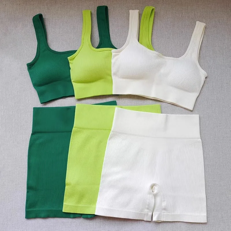 INLUMINE Seamless Knitted Yoga Suit Women Summer Cycling Sports Sets Gym Workout Sportswear Women Quick-Drying Fitness Clothes
