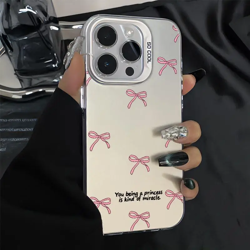 Cute Pink Stripe Bow Bowknot Laser Cartoon Luxury Phone Case