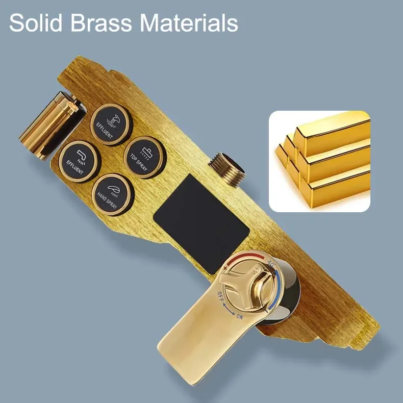 Newly Digital Shower System Set with Brass Bathtub Mixer Faucet Rainfall Shower Head Black Gold Thermostatic Bathroom Shower Set 4