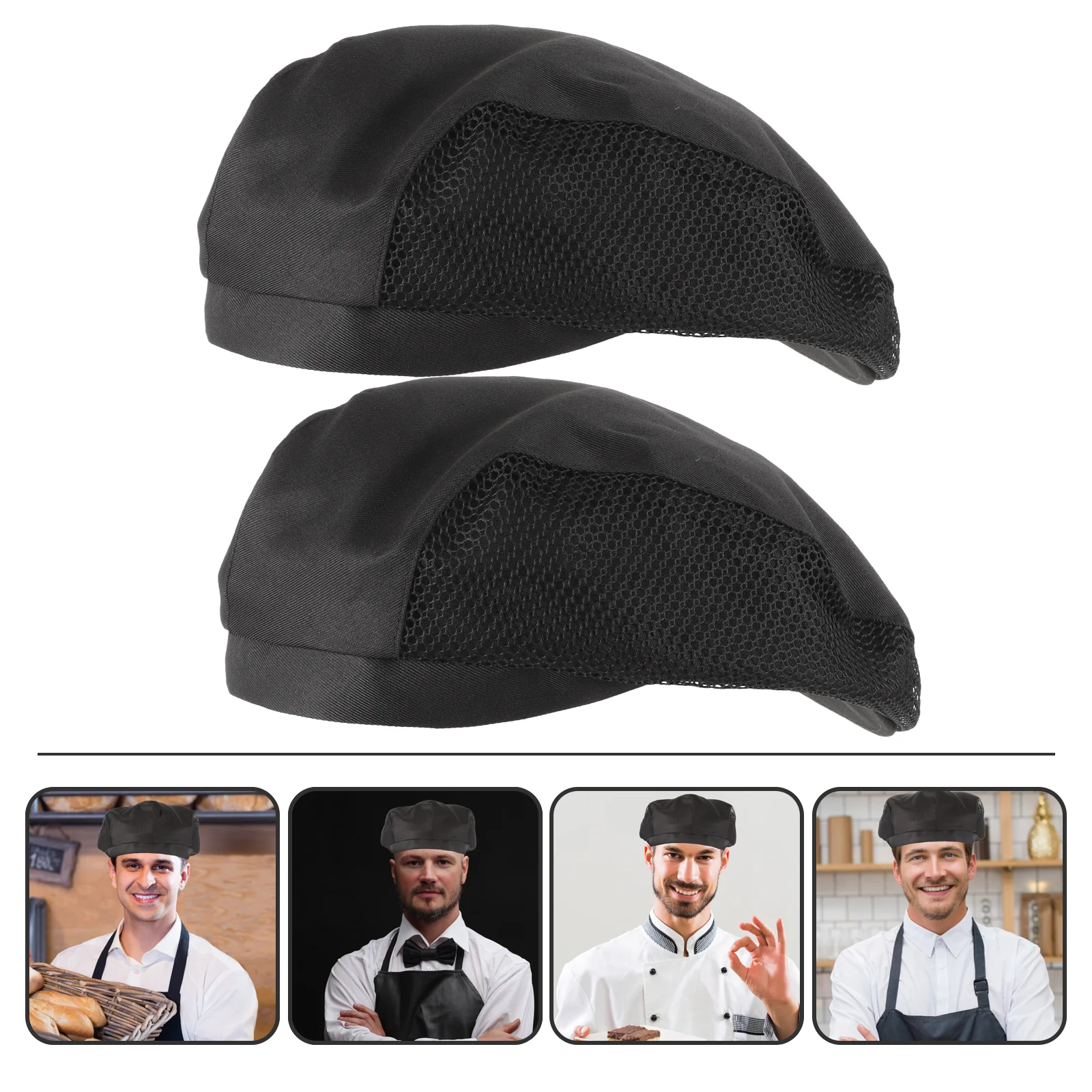 

2pcs Cook Hat Woman Man Worker Hat Reusable Washable Food Service Hair Net Cap