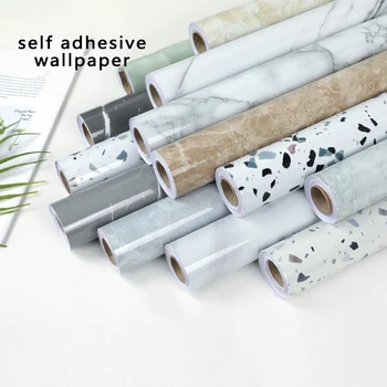 رخام فينيل فيلم ورق حائط ذاتي اللصق للحمام المطبخ دولاب كونترتوب ورق اتصال ملصقات الحائط البلاستيكية المقاومة للماء - Image 2