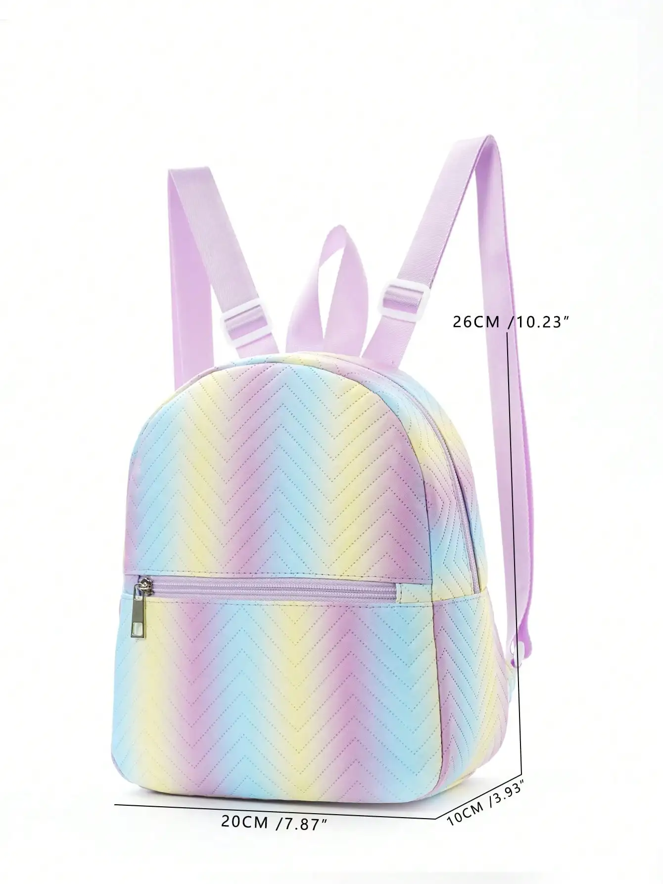 Girls Ombre Classic Backpack Chevron Detail Adjustable Strap with Zipper PU Medium 6