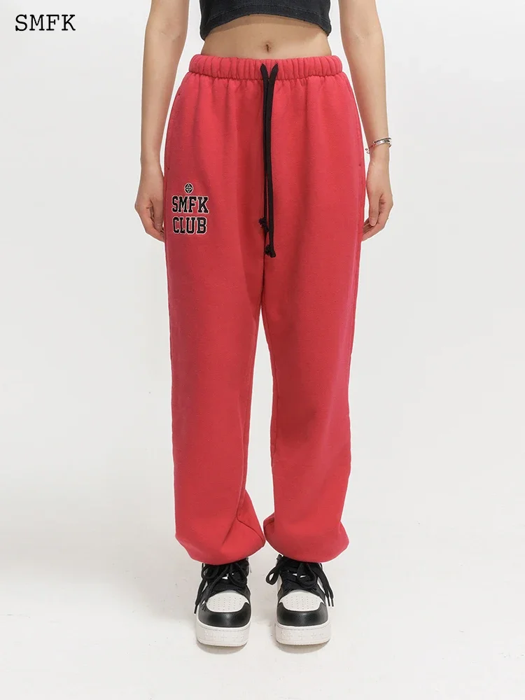 SMFK Vintage Campus Joggers Pants Embroidered Drawstring High Waist Sports Trousers Oversized Casual Cuffs Jogging Sweatpants