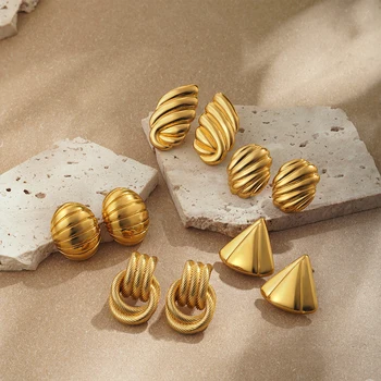 316 Stainless Steel Textured Multilayer Knot Earrings for Women Glossy 18K Gold Plated Geometric Wings Waterproof Jewelry 2025