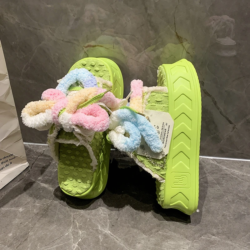 여성용 카와이 직조 슬리퍼 플랫폼 슈즈, 노새 쪼리 캔디 컬러 샌들, 플랫 캐주얼, 부드럽고 귀여운 야외 신발, 5.5cm 여름 