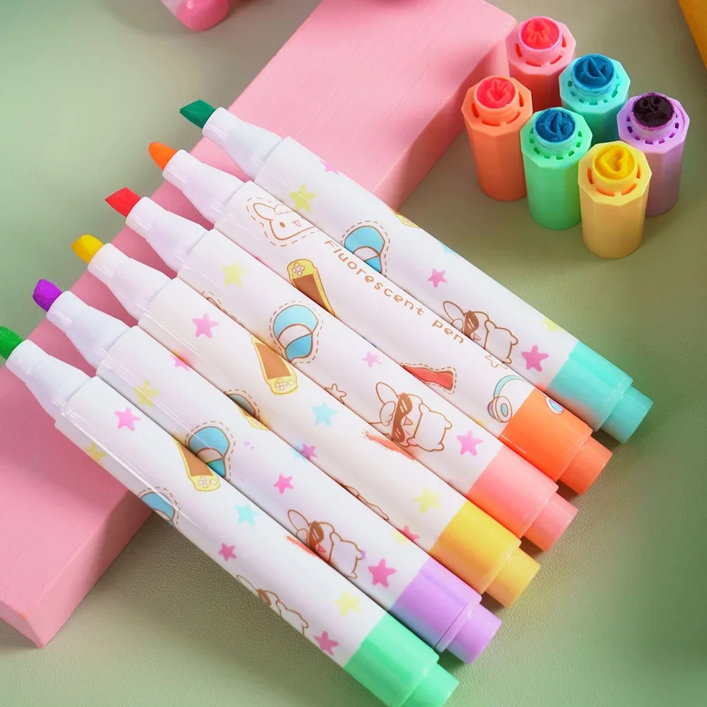 Highlighter Marker 6pcs Stamp Highlighters Set Dual-ended