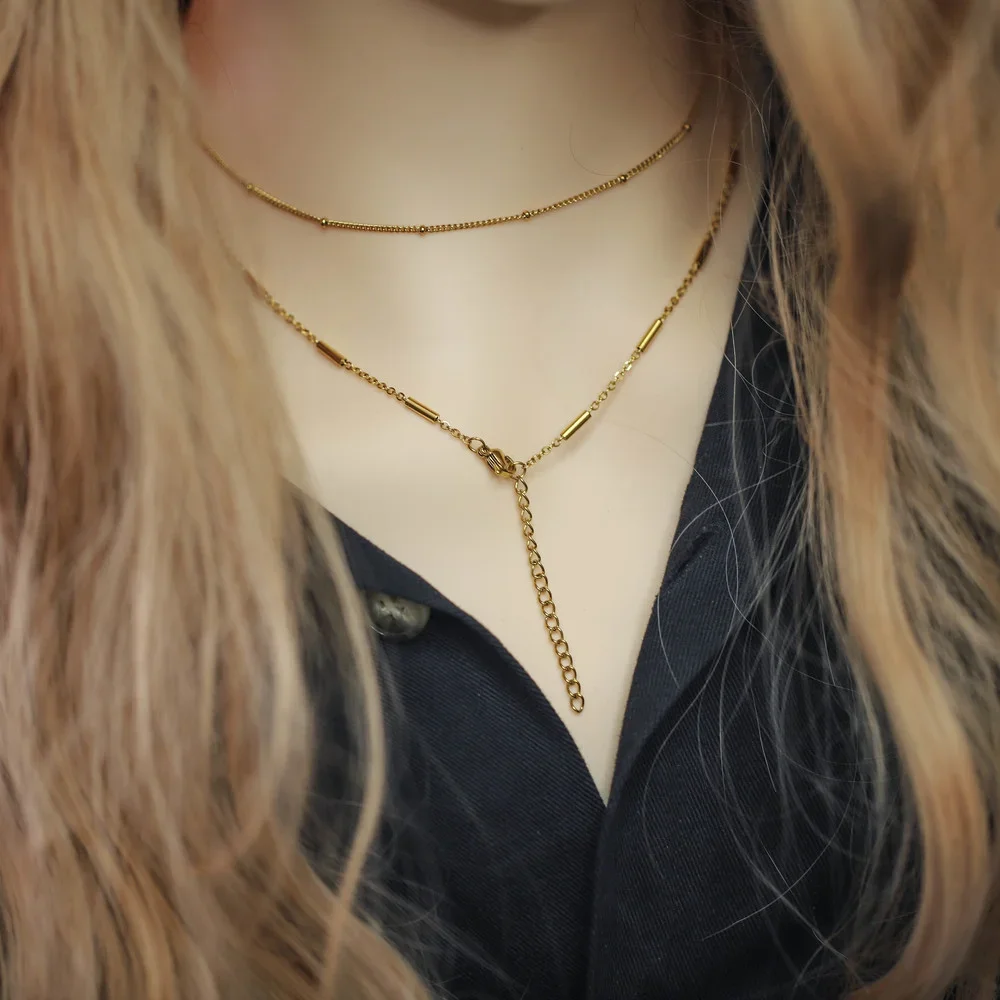 Stainless Steel Necklace 5pcs Bead Chain Cuba Cross O Ripple Chain Plated Gold 45CM Adjustable Lobster Clasp DIY