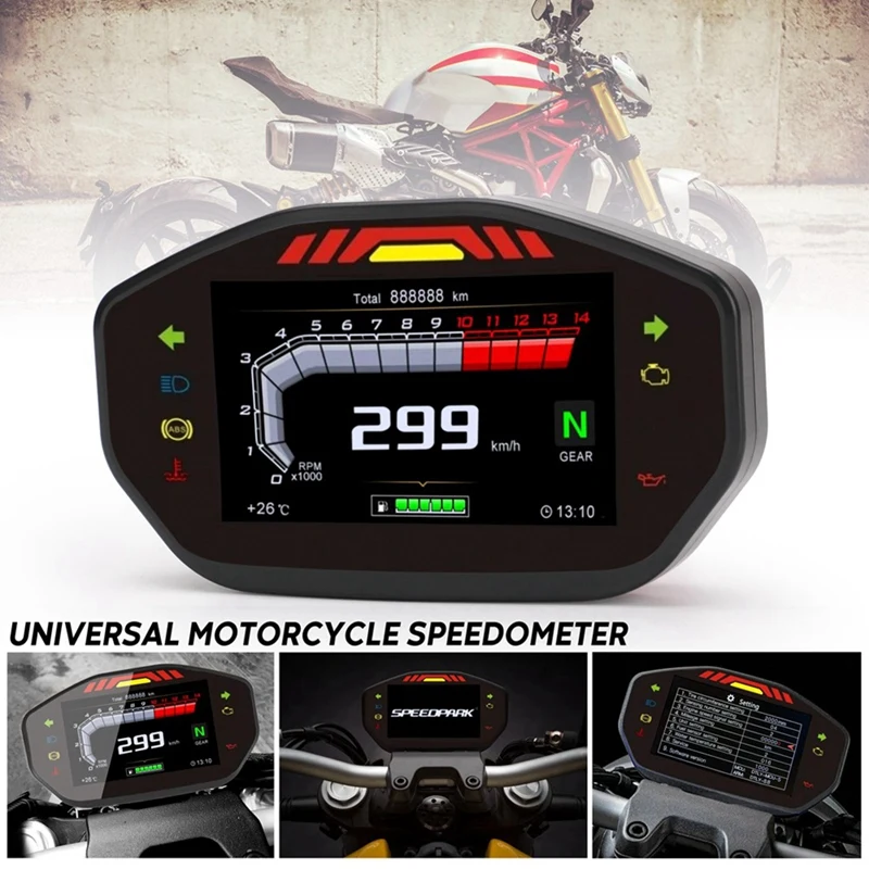 

Universal Motorcycle LCD TFT Digital Speedometer 14000RPM 6 Gear Backlit Motorcycle Odometer For 1 2 4 Cylinder