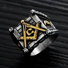  Mens Vintage Stainless Steel Square Freemason Masonic Ring Men Size 7-15 