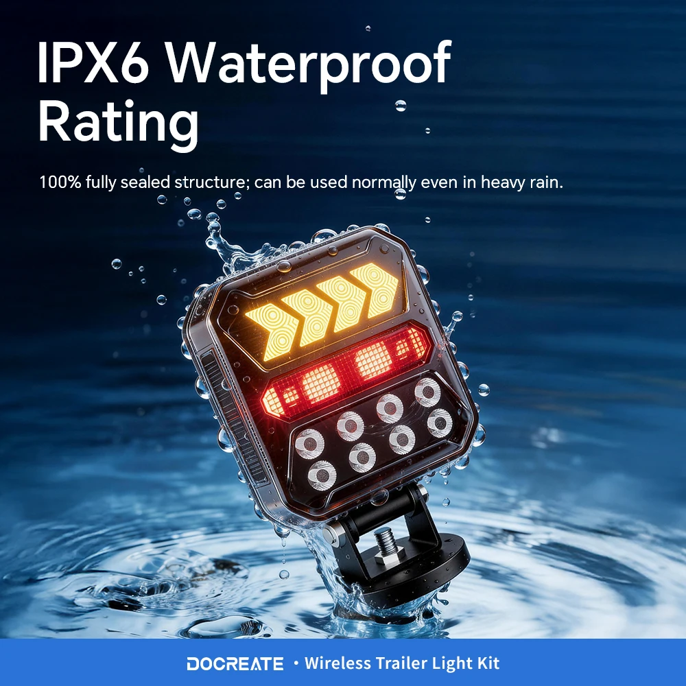 Wireless Magnetic Trailer Tail Lights for Trucks RVs, USB & Solar Rechargeable, 2.4GHz Remote, IPX6 Waterproof, 180° Adjustable 4