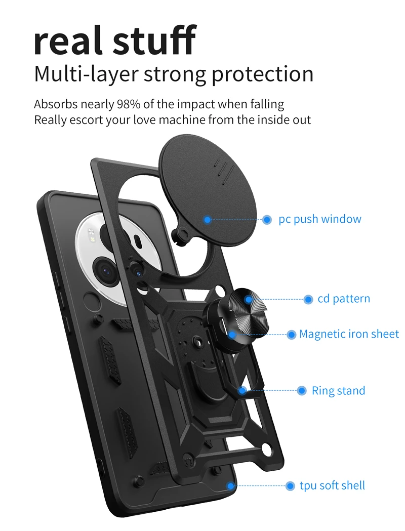 Enhanced Armor Case with Slide Lens Protection and Car Holder Ring