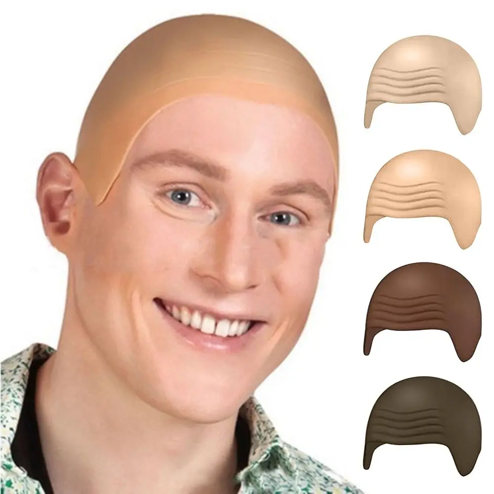 New Nylon Latex Bald Caps Thick Material Fashionable Bald Cosplay Hat Dress Up Latex Makeup Bald Head Wig Cap Party Prop