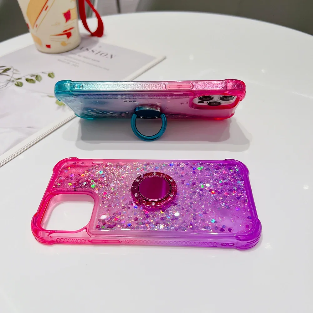 Liquid Quicksand Bling Sequins Phone Case with Ring Holder Cover
