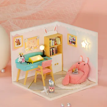 Baby House Kit Mini fai da te fatto a mano 3D Puzzle Assembly MagicBuilding Model Toys, decorazione della camera da letto di casa con mobili in legno
