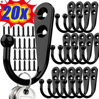 20/1set Alloy Hooks with Screws Wall Mounted Hanging Hangers for Coat Towel Bags Caps Hook Kitchen Bathroom Storage Rack Holders