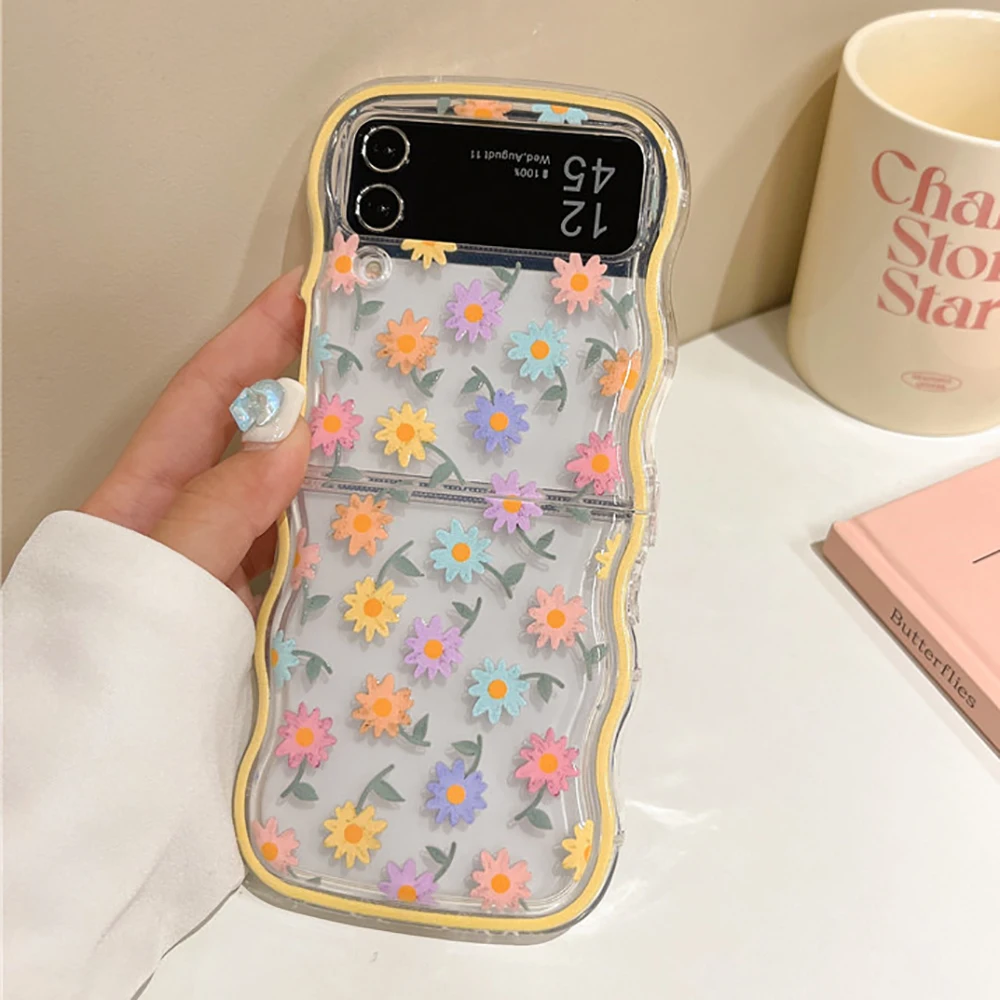 Korean Cute Colorful Flower Daisy Bracelet Clear Luxury Wavy Back Cover