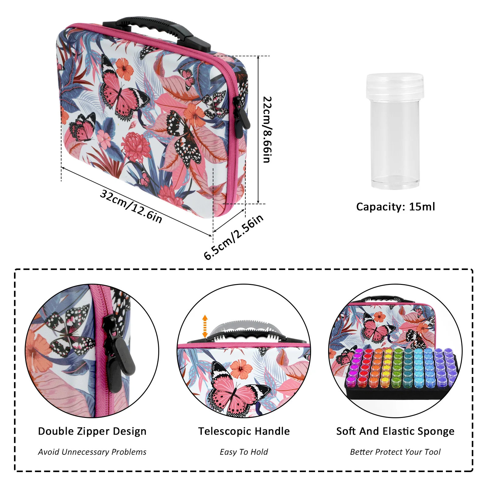 60 Slots Diamond Painting Storage Containers, Diamond Art Accessories and Tools Kit Box with Shockproof Jars for DIY Art