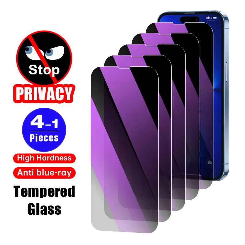 

1-4pcs Anti blue Light Privacy protective film for iPhone 15 Pro Max 12 mini 13 14 plus X XR XS Tempered glass screen protector