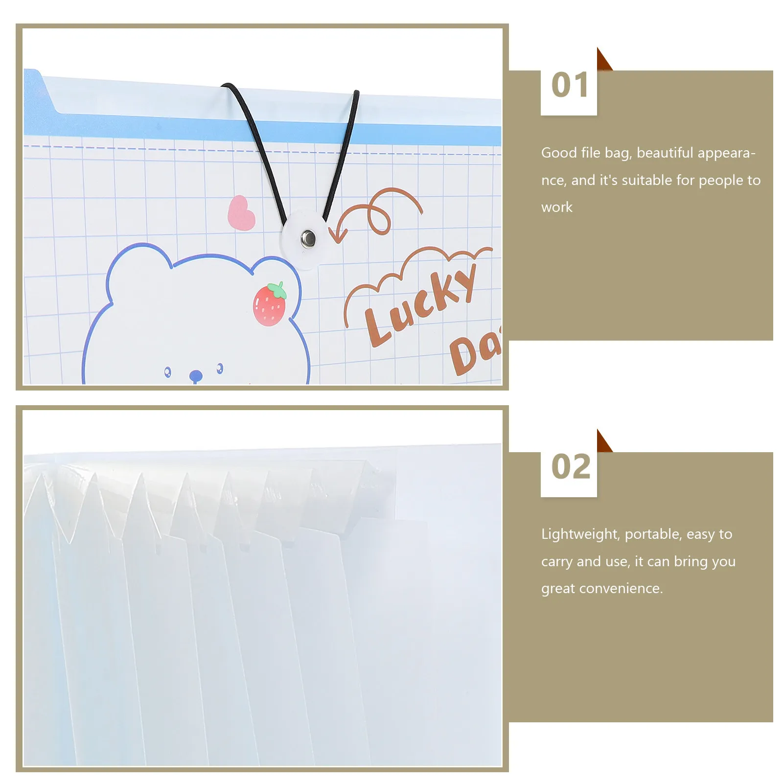 2pcs 아코디언 파일 폴더 A4 용지용 플라스틱 문서 보관 가방 청구서 영수증 티켓 체크 멀티 포켓 휴대용 사무실