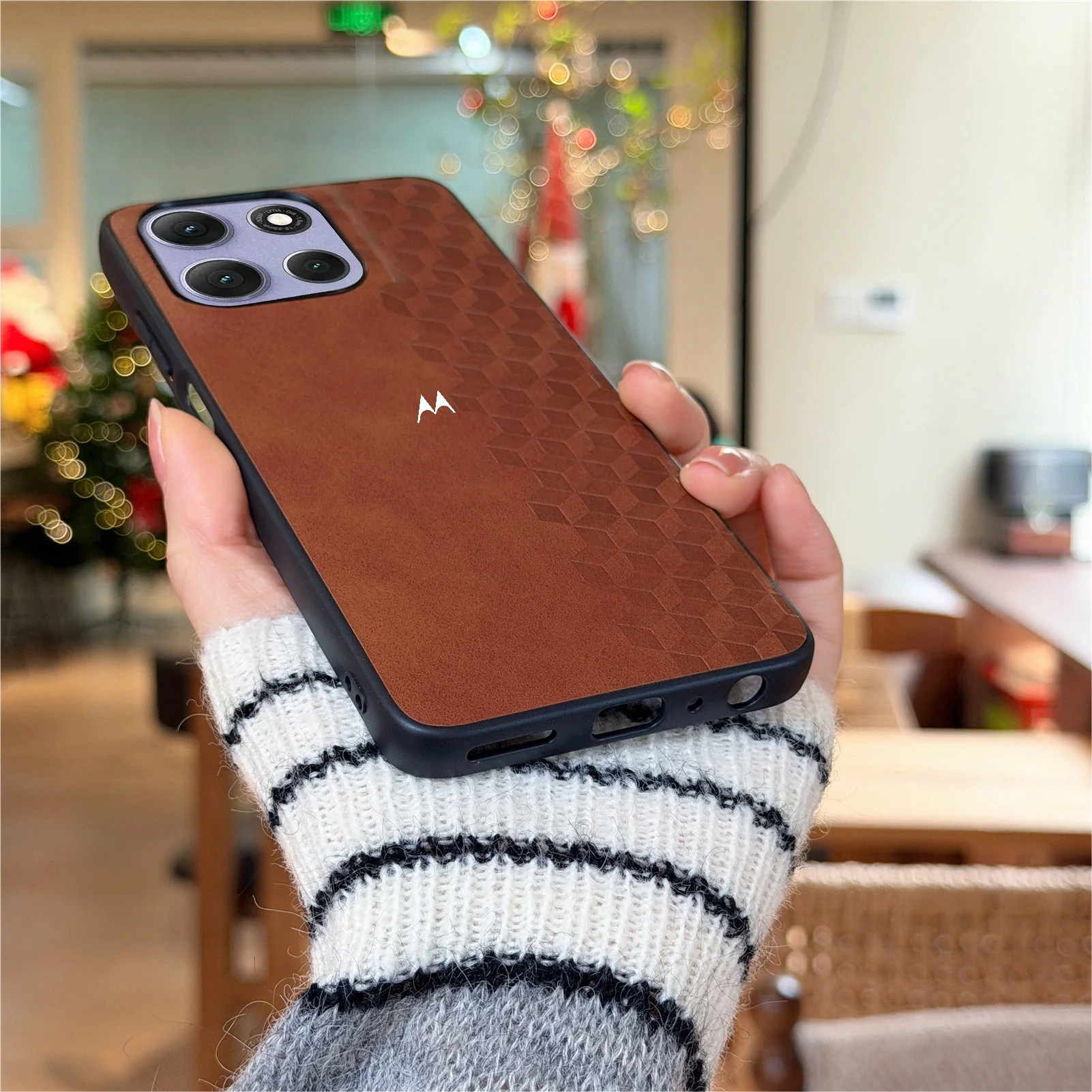 Luxury Retro Leather 3D Grid Magnetic Phone Case Cover