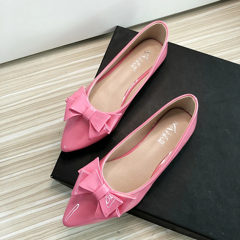 STUD HEEL BOW FLAT SHOES / PINK