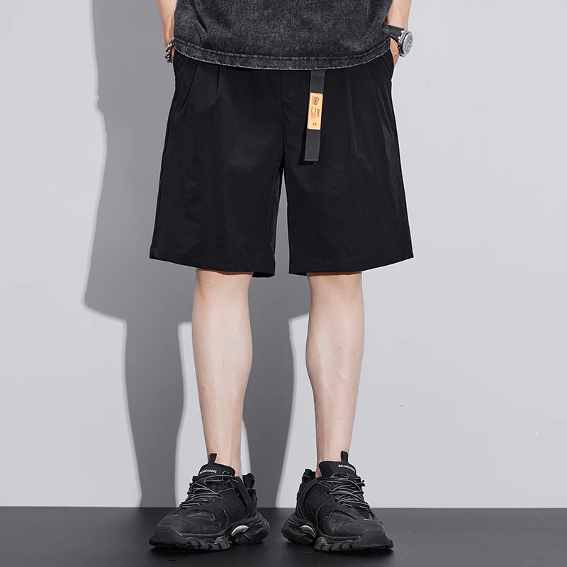 Ice Shreds Sweatpants Trousers 2024 New Summer Men's Minimalist Casual Loose Solid Color Elastic Pockets Straight Shorts