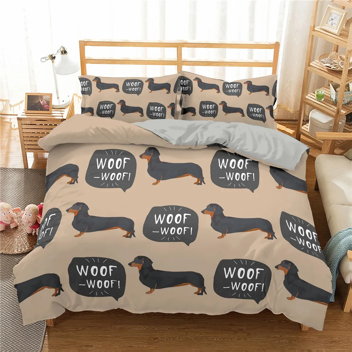 

Sausage Dog Print Duvet Cover Set Queen King Full Size Cartoon Dachshund Puppy Bedding Set for Boy Kid Polyester Comforter Cover