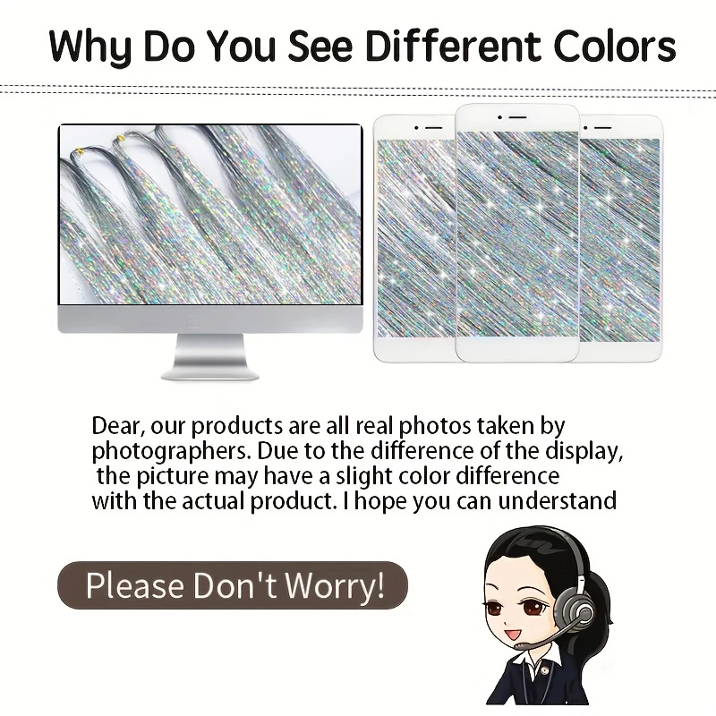 LUPU 24 Inch Hair Tinsel Kit 1200 Strands Glitter Sparkling Shiny Hair Extensions Heat Resistant Tinsel Strands for  Girls 6 Pcs