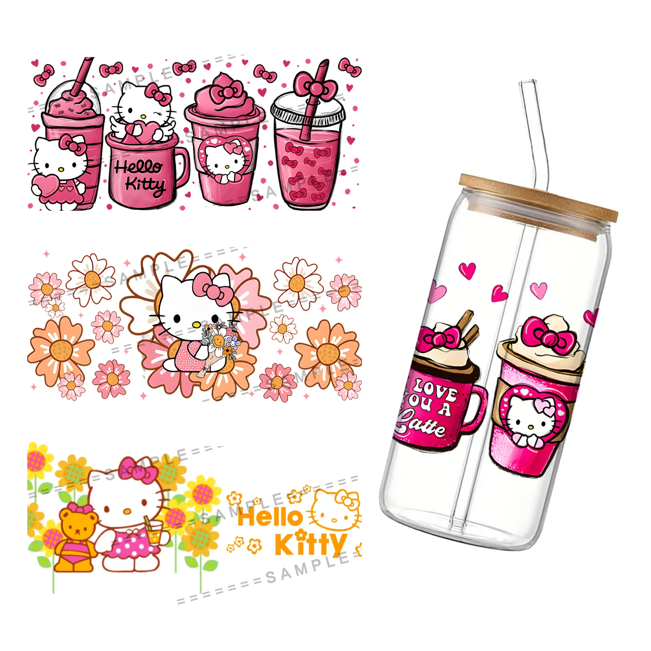 Sanrio Hello Kitty UV DTF Transfers Stickers Decals For 16oz Libbey Cold Cups Mugs Tumbler Waterproof DIY Craft valentine loritia card heart uv dtf transfers stickers decals for libbey cold cups mugs tumbler waterproof diy craft