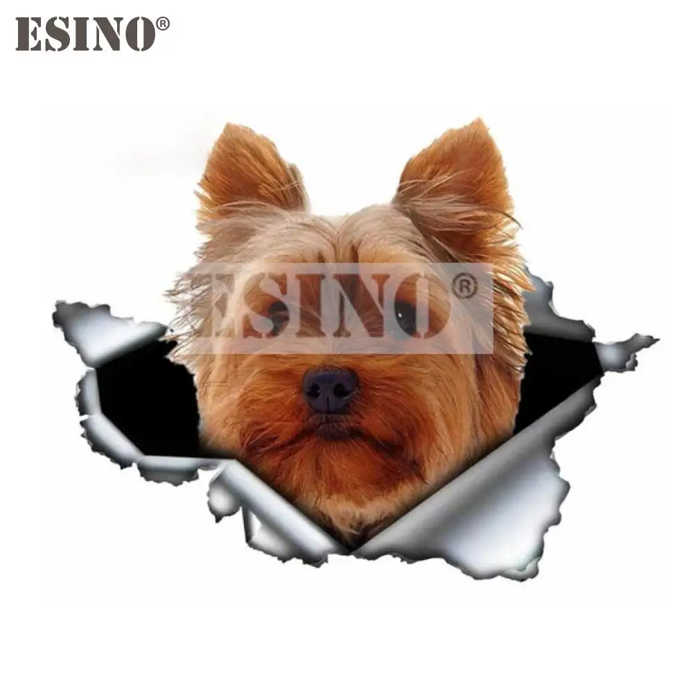 

Car Styling Funny Lovely 3D Metal Torn Metal Little Yorkshire Terrier Dog PVC Car Body Sticker Waterproof Decorative Vinyl Decal