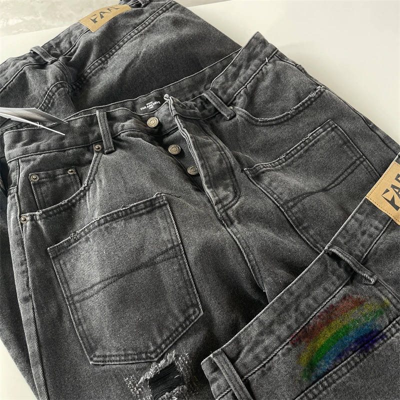 

Washed FAR ARCHIVE Jeans Pants For Men Women Heavy Duty Water Wash Reversed Pocket Wide Leg Trousers