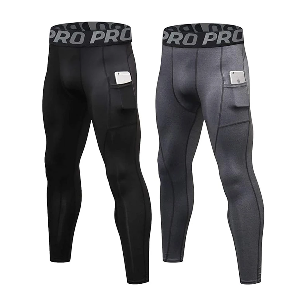 Men's Single Leg Compression Pants, Cool Dry Workout Basketball Tights With Pocket Athletic Base Layer Underwear Gray M - View #10