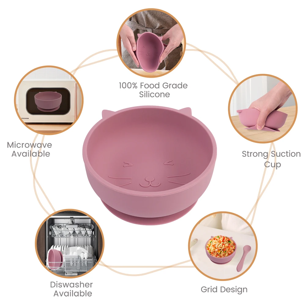 TYRY.HU 2pcs Silicone Baby Feeding Bowl Set Baby Learning Dishes Suction Bowl Set silicone Spoon Children Tableware Baby Stuff 4