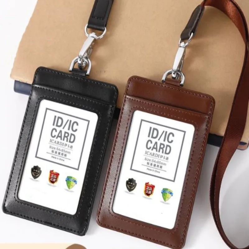 New Leather Material Sleeve ID Card Set Badge Holder Case Clear Bank Credit Clip Holder Accessories retractable lanyard with silica gel material id badge holders accessories bank credit card badge holder