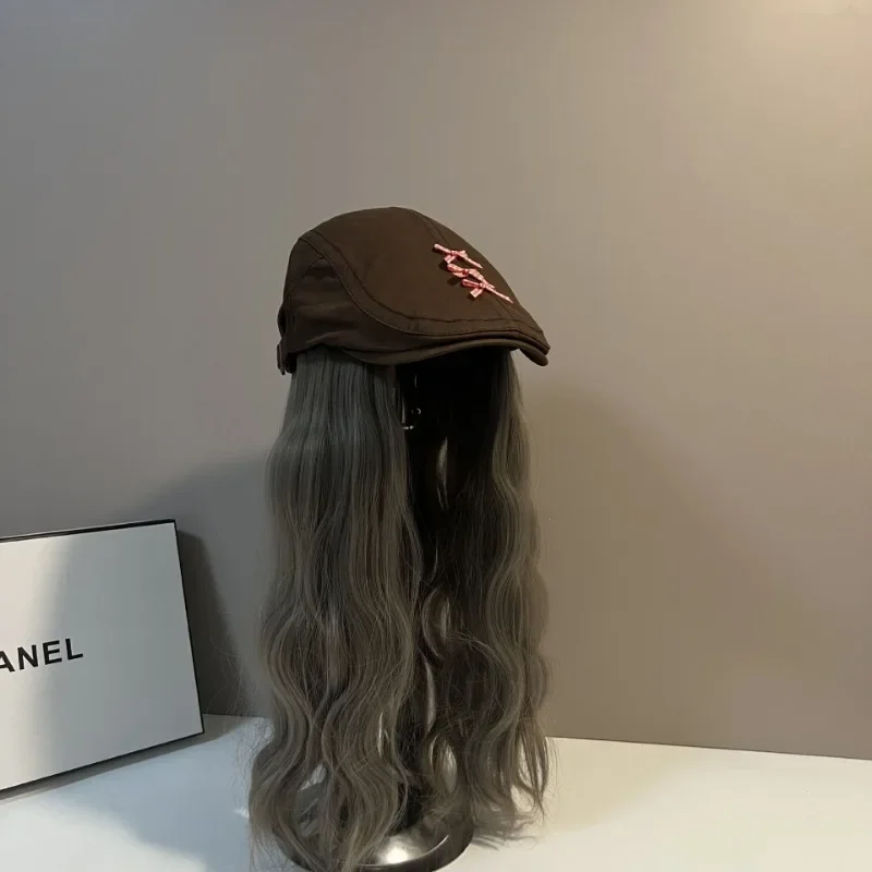Casual Fashionable Wig Bonnets Newsboy Wigs Caps Women Daily Wig Cap Detachable Hats Female Retro Hat Chic Pink Bow Bonnets