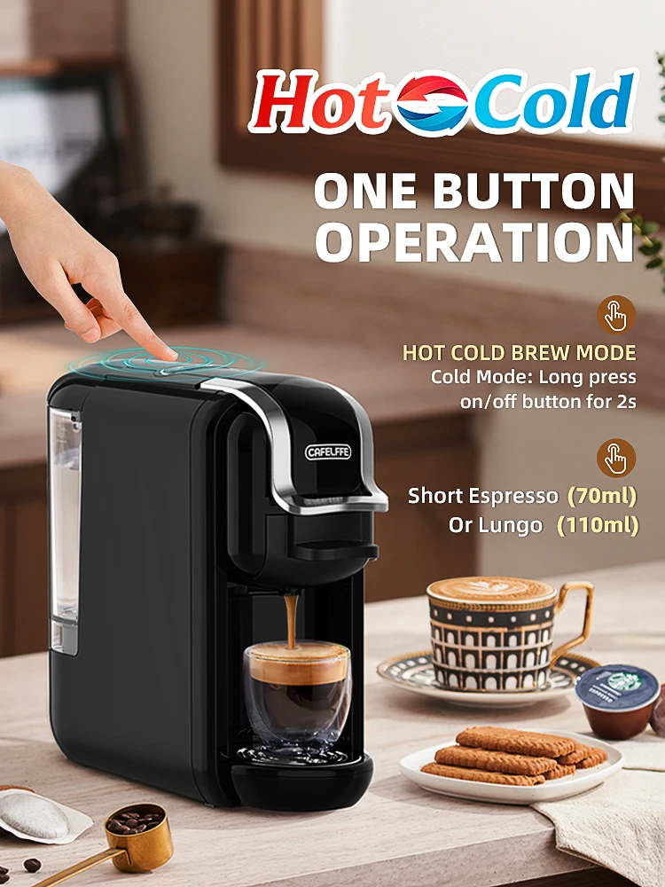 Capsule Coffee Maker Cafelffe Multiple Capsule Coffee Machine 4 in 1 Hot/Cold DG Cappuccino Nes Small Capsule ESE Pod Ground Espresso Cafeteria 19Bar