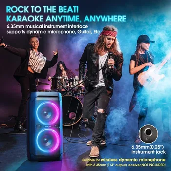 100W Bluetooth Speakers V5.3, IPX6 Waterproof Portable Loud Wireless Speaker with Deep Bass/Karaoke Outdoor Boombox with Lights 3